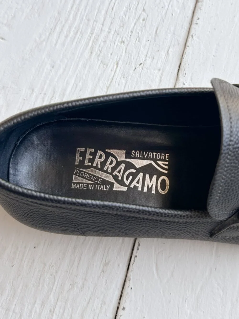 Salvatore Ferragamo Men's Black Pebbled Leather Loafers - Size 7.5D